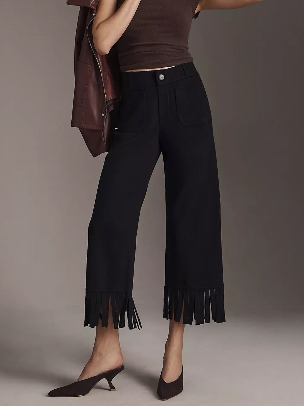 NWT Anthropologie Maeve Colette Knit Fringe High-Rise Wide-Leg Cropped Pants